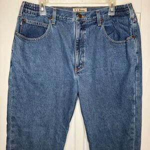 VTG LL Bean Mens 37x30 Jeans Green Plaid Lined Comfort Waist Straight Leg Denim